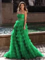 Gracious A-line Straight Sequin Sweep Train Corset Prom Dress