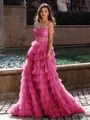 Gracious A-line Straight Sequin Sweep Train Corset Prom Dress