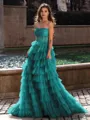 Gracious A-line Straight Sequin Sweep Train Corset Prom Dress