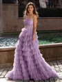 Gracious A-line Straight Sequin Sweep Train Corset Prom Dress