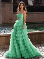 Gracious A-line Straight Sequin Sweep Train Corset Prom Dress