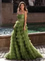 Gracious A-line Straight Sequin Sweep Train Corset Prom Dress