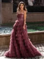 Gracious A-line Straight Sequin Sweep Train Corset Prom Dress