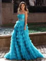 Gracious A-line Straight Sequin Sweep Train Corset Prom Dress