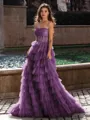 Gracious A-line Straight Sequin Sweep Train Corset Prom Dress