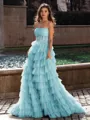 Gracious A-line Straight Sequin Sweep Train Corset Prom Dress
