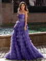 Gracious A-line Straight Sequin Sweep Train Corset Prom Dress