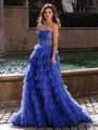 Gracious A-line Straight Sequin Sweep Train Corset Prom Dress