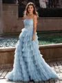 Gracious A-line Straight Sequin Sweep Train Corset Prom Dress