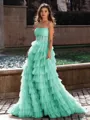 Gracious A-line Straight Sequin Sweep Train Corset Prom Dress