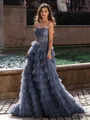 Gracious A-line Straight Sequin Sweep Train Corset Prom Dress
