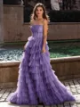 Gracious A-line Straight Sequin Sweep Train Corset Prom Dress
