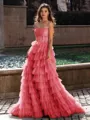Gracious A-line Straight Sequin Sweep Train Corset Prom Dress