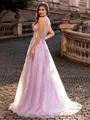Timeless A-line One-Shoulder Appliques Lace Sweep Train Tulle Corset Prom Dress