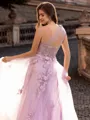 Timeless A-line One-Shoulder Appliques Lace Sweep Train Tulle Corset Prom Dress