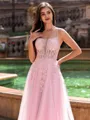 Tasteful A-line Spaghetti Straps Appliques Lace Floor-Length Tulle Corset Prom Dress