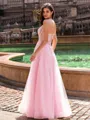 Tasteful A-line Spaghetti Straps Appliques Lace Floor-Length Tulle Corset Prom Dress