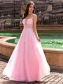 Tasteful A-line Spaghetti Straps Appliques Lace Floor-Length Tulle Corset Prom Dress