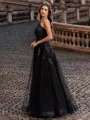 Statuesque A-line One-Shoulder Appliques Lace Floor-Length Tulle Prom Dress