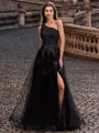 Statuesque A-line One-Shoulder Appliques Lace Floor-Length Tulle Prom Dress