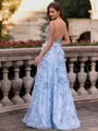 Unique A-line V-Neck Flower Floor-Length Satin Corset Prom Dress
