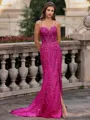 Tasteful Sheath Spaghetti Straps Appliques Lace Sweep Train Tulle Corset Prom Dress