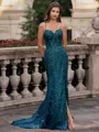 Tasteful Sheath Spaghetti Straps Appliques Lace Sweep Train Tulle Corset Prom Dress