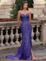 Tasteful Sheath Spaghetti Straps Appliques Lace Sweep Train Tulle Corset Prom Dress