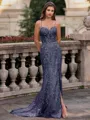 Tasteful Sheath Spaghetti Straps Appliques Lace Sweep Train Tulle Corset Prom Dress