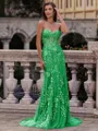 Noble Sheath Sweetheart Appliques Lace Sweep Train Tulle Corset Prom Dress