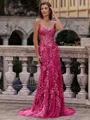 Noble Sheath Sweetheart Appliques Lace Sweep Train Tulle Corset Prom Dress