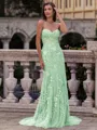 Noble Sheath Sweetheart Appliques Lace Sweep Train Tulle Corset Prom Dress
