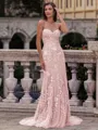 Noble Sheath Sweetheart Appliques Lace Sweep Train Tulle Corset Prom Dress