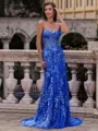 Noble Sheath Sweetheart Appliques Lace Sweep Train Tulle Corset Prom Dress