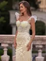 Graceful Sheath Square Appliques Lace Sweep Train Lace Corset Prom Dress