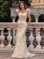 Graceful Sheath Square Appliques Lace Sweep Train Lace Corset Prom Dress