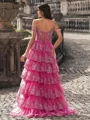 Perfect A-line Off-the-Shoulder Appliques Lace Sweep Train Tulle Corset Prom Dress