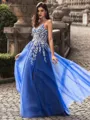 Trendy A-line V-Neck Appliques Lace Floor-Length Tulle Prom Dress