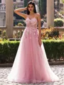Glam A-line Sweetheart Short Sleeves Appliques Lace Court Train Tulle Corset Convertible Prom Dress