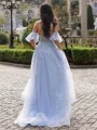 Pretty A-line Sweetheart Short Sleeves Appliques Lace Sweep Train Tulle Corset Prom Dress