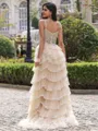 Charming A-line Straps Sequin Sweep Train Tulle Corset Prom Dress