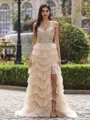 Charming A-line Straps Sequin Sweep Train Tulle Corset Prom Dress