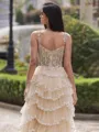 Charming A-line Straps Sequin Sweep Train Tulle Corset Prom Dress