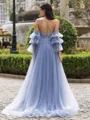 Hot A-line Sweetheart Long Sleeves Appliques Lace Sweep Train Tulle Corset Convertible Prom Dress