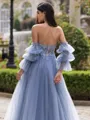 Hot A-line Sweetheart Long Sleeves Appliques Lace Sweep Train Tulle Corset Convertible Prom Dress