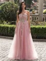 Opulent A-line Sweetheart Appliques Lace Floor-Length Tulle Corset Prom Dress