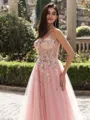 Opulent A-line Sweetheart Appliques Lace Floor-Length Tulle Corset Prom Dress
