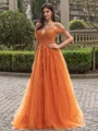 Splendid A-line Cold Shoulder Appliques Lace Court Train Tulle Corset Prom Dress