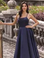 Graceful A-line Spaghetti Straps Floor-Length Satin Corset Prom Dress
