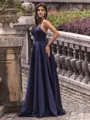 Graceful A-line Spaghetti Straps Floor-Length Satin Corset Prom Dress